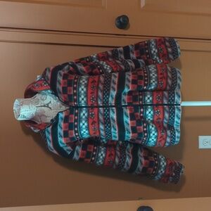 Alfred Dunner Jacket Fleece Full Zip Aztec Print Pockets Soft Warm Medium M